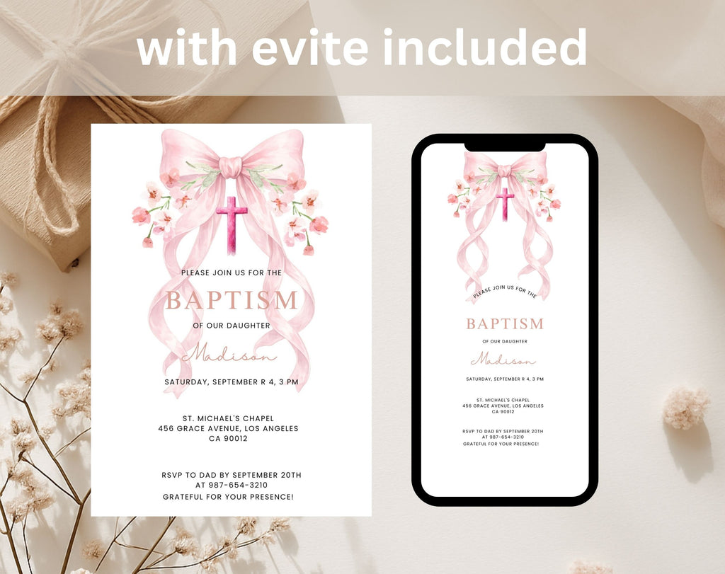 Pink Baptism Invitation for Girl