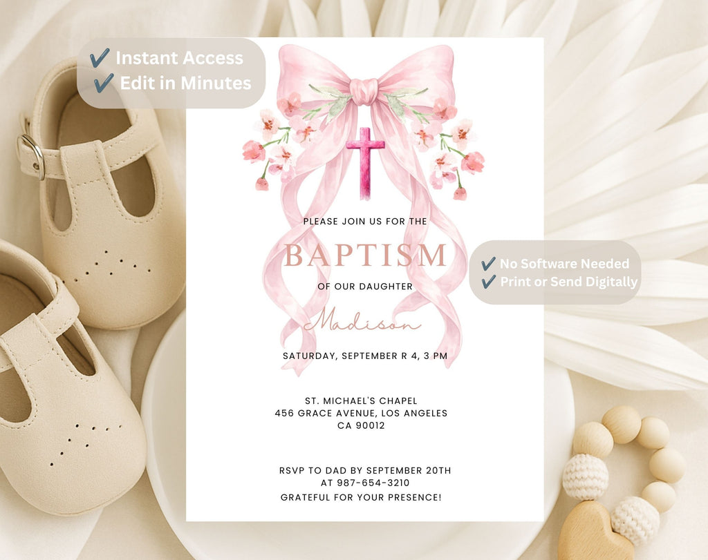 Pink Baptism Invitation for Girl