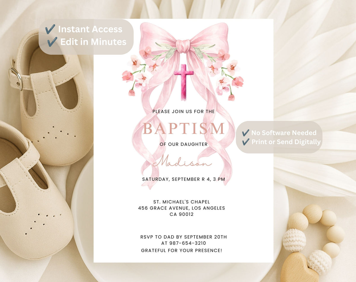 Pink Baptism Invitation for Girl