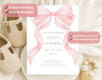 Pink Bow first birthday Invitation