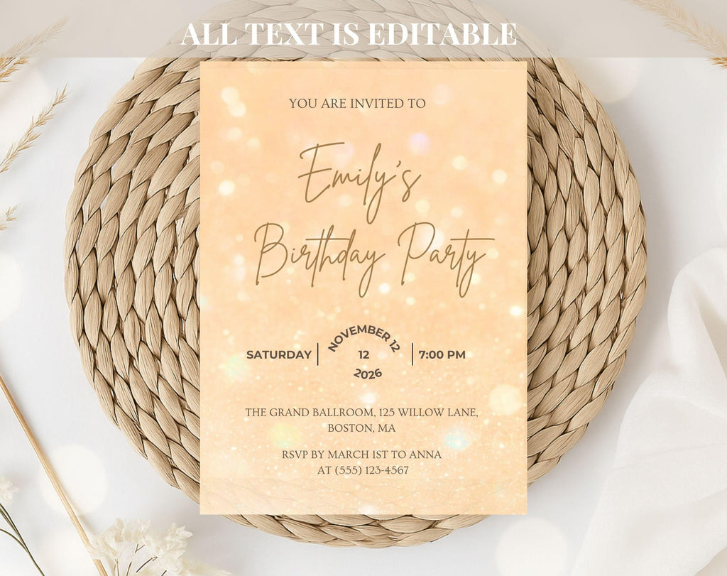 Gold Glitter Birthday Invitation