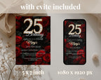 Elegant Red Rose 25th birthday invitation