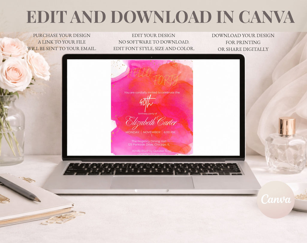 Pink 40th Birthday Invitation