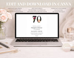Black Elegant Floral 70th Birthday Invitation