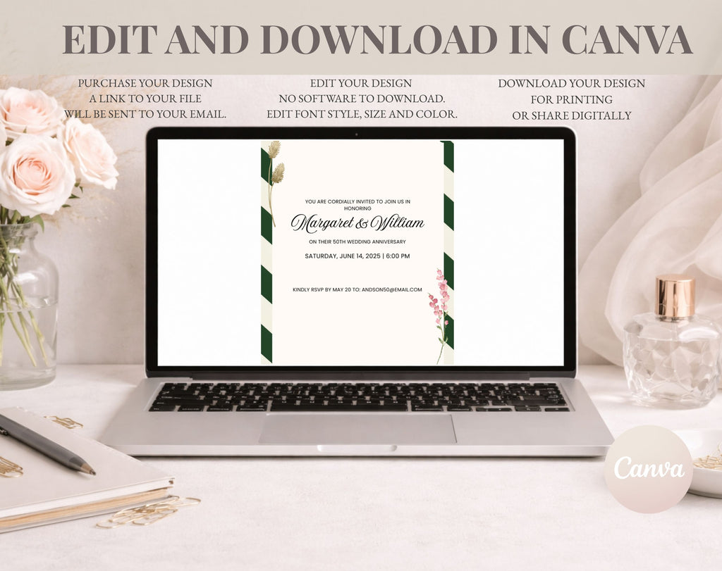 Elegant Green White 50th Anniversary Invitation