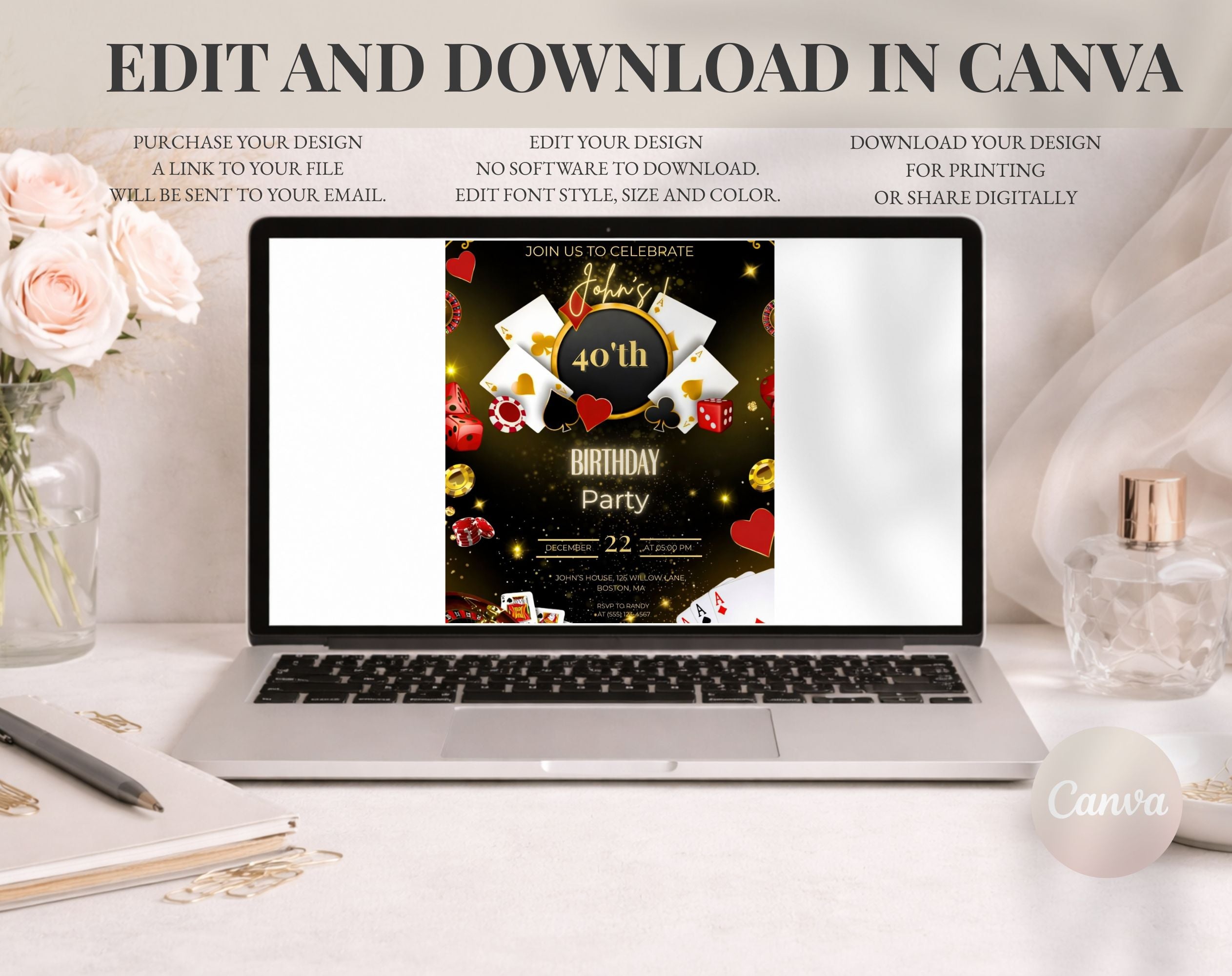 Casino 40th Birthday Invitation
