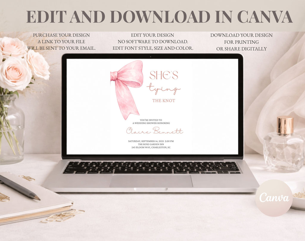 She's Tying the Knot Blush Pink Bridal Shower Invitation