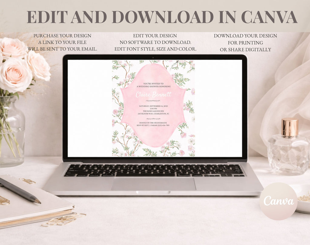 Elegant Pink Floral Bridal Shower Invitation