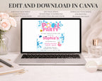 Pink Blue Pool Party 10th birthday Invitation
