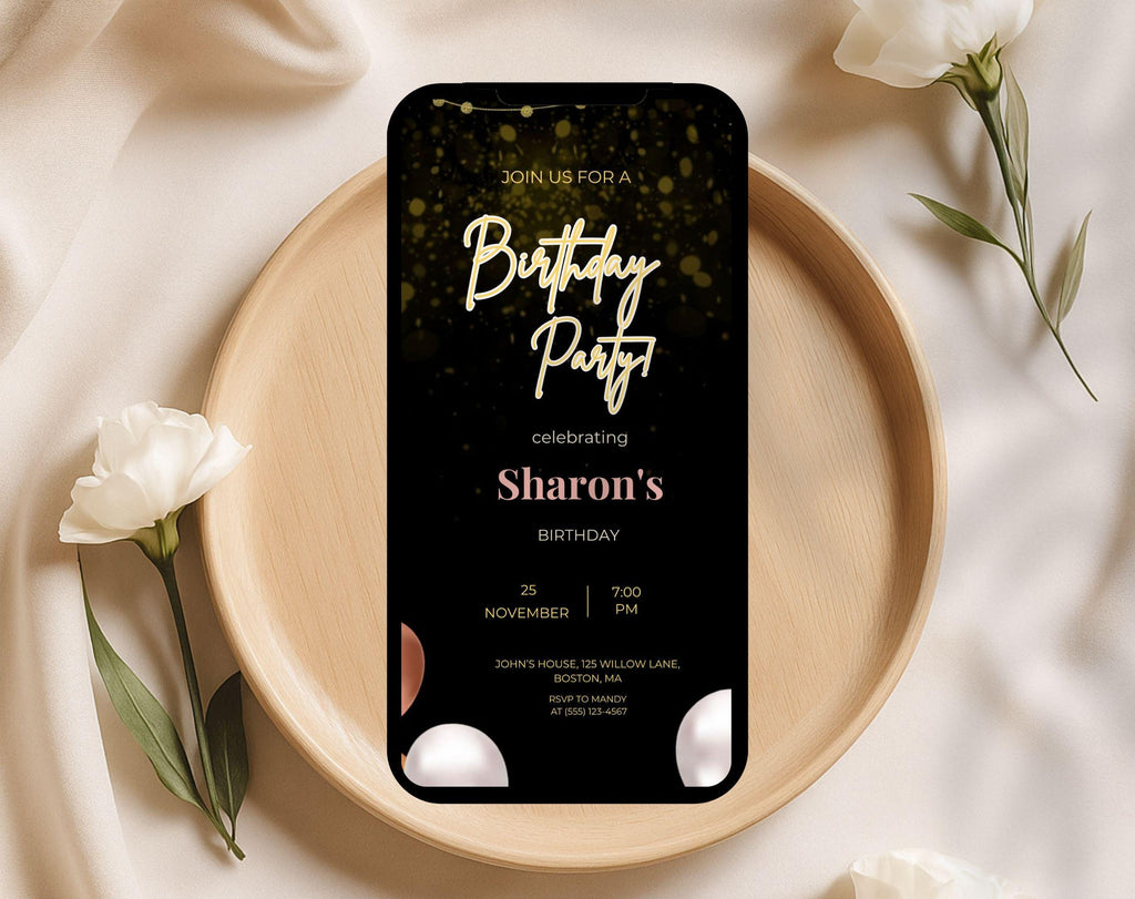 Black & Gold Birthday Invitation