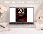 20th Red rose floral Birthday Invitation