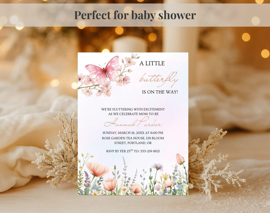 Pink Butterfly Baby Shower Invitation