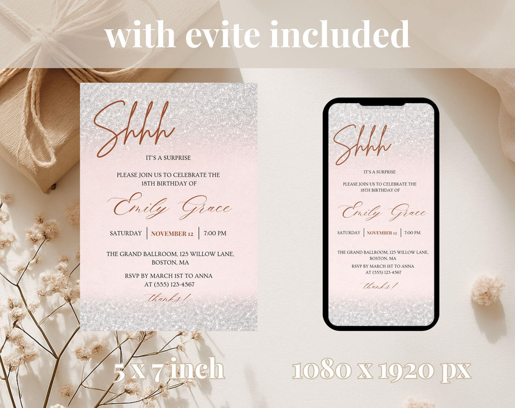 Pink glitter 18th Birthday Invitation