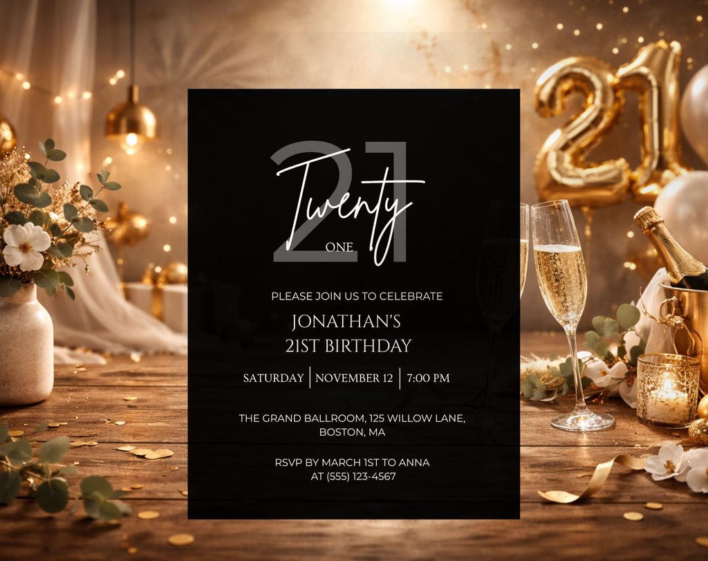 Elegant 21st Birthday Invitation