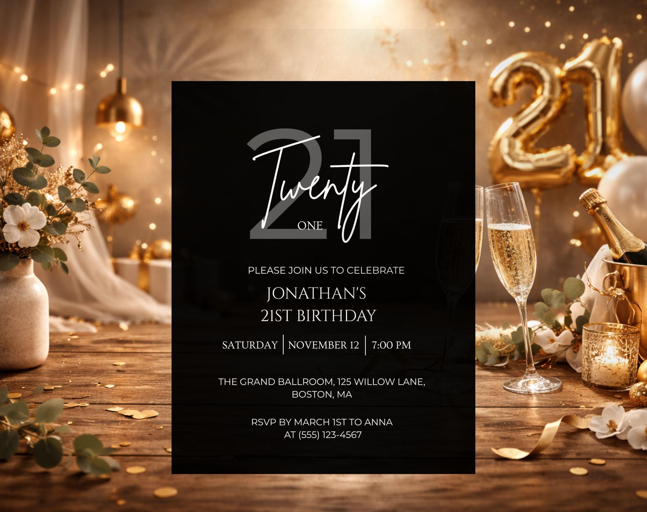 Elegant 21st Birthday Invitation