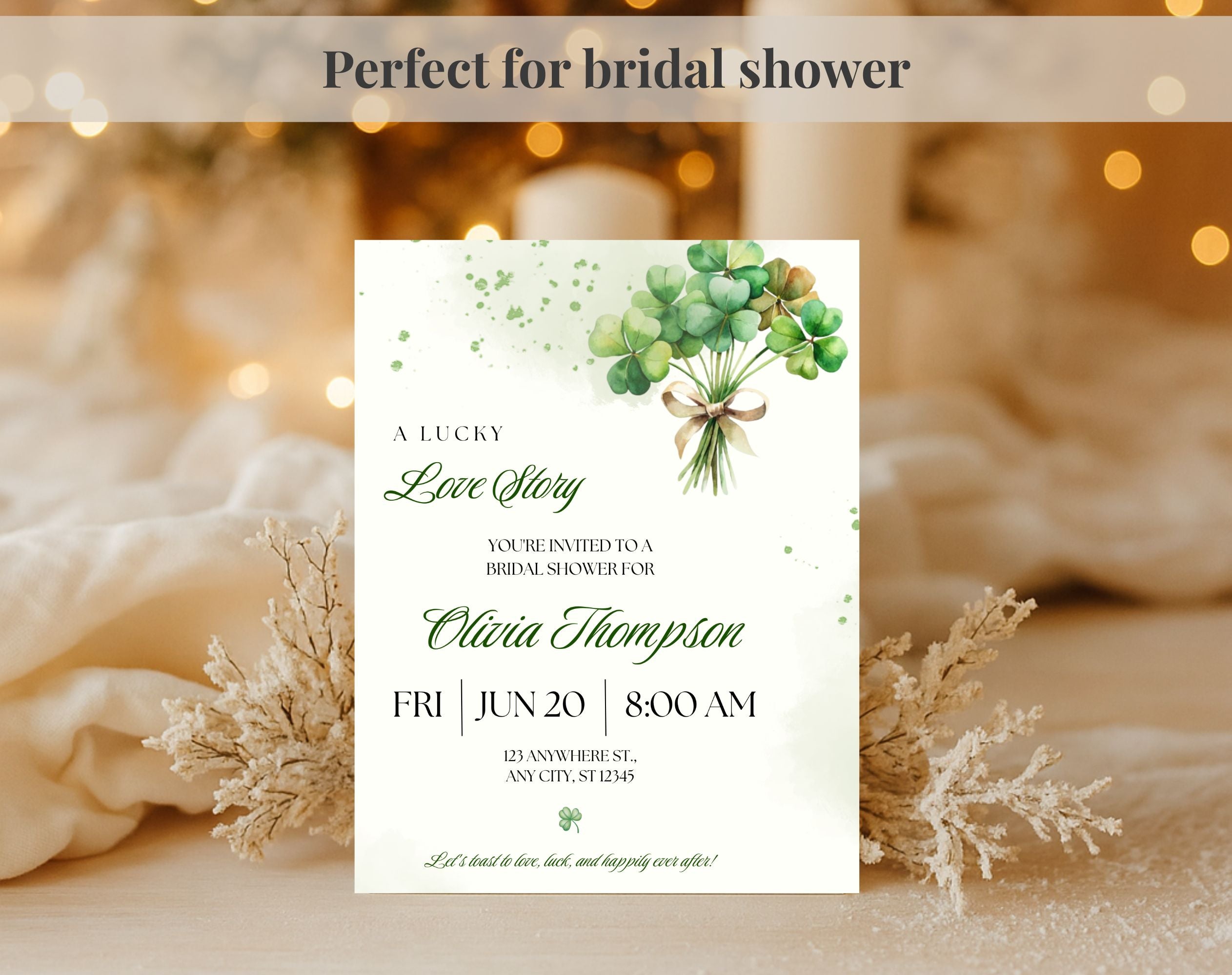 Green Clover Bridal Shower Invitation Template