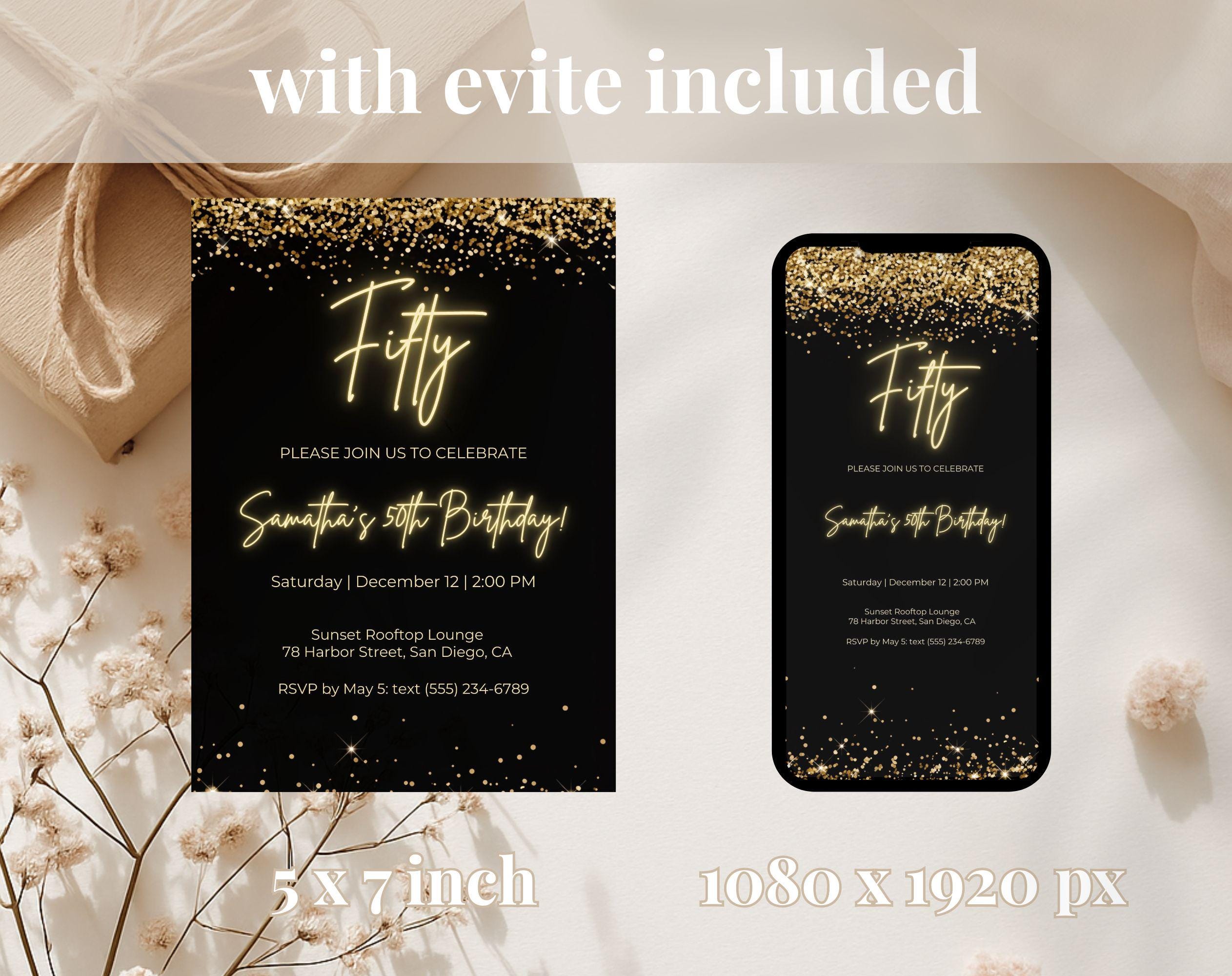 Black Gold 50th Birthday Invitation