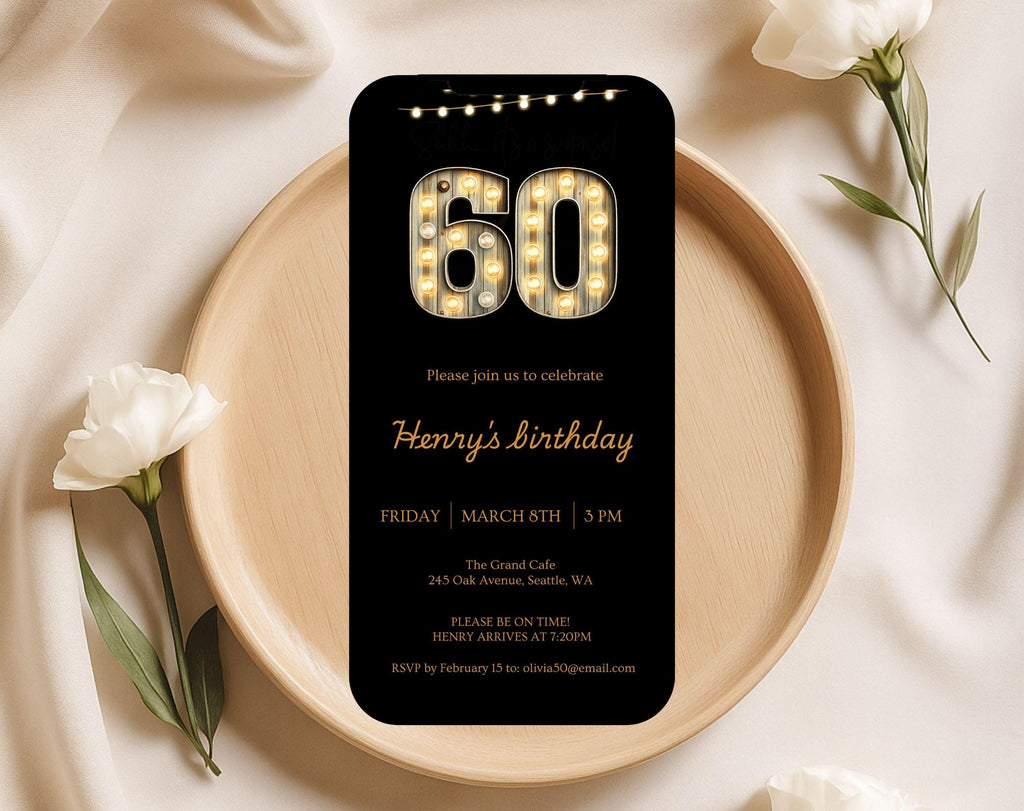 Black Gold 60th Birthday Invitation
