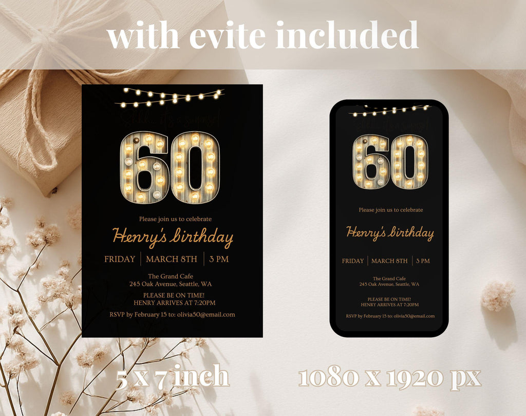 Black Gold 60th Birthday Invitation