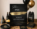 25th gold black Birthday Party Invitation