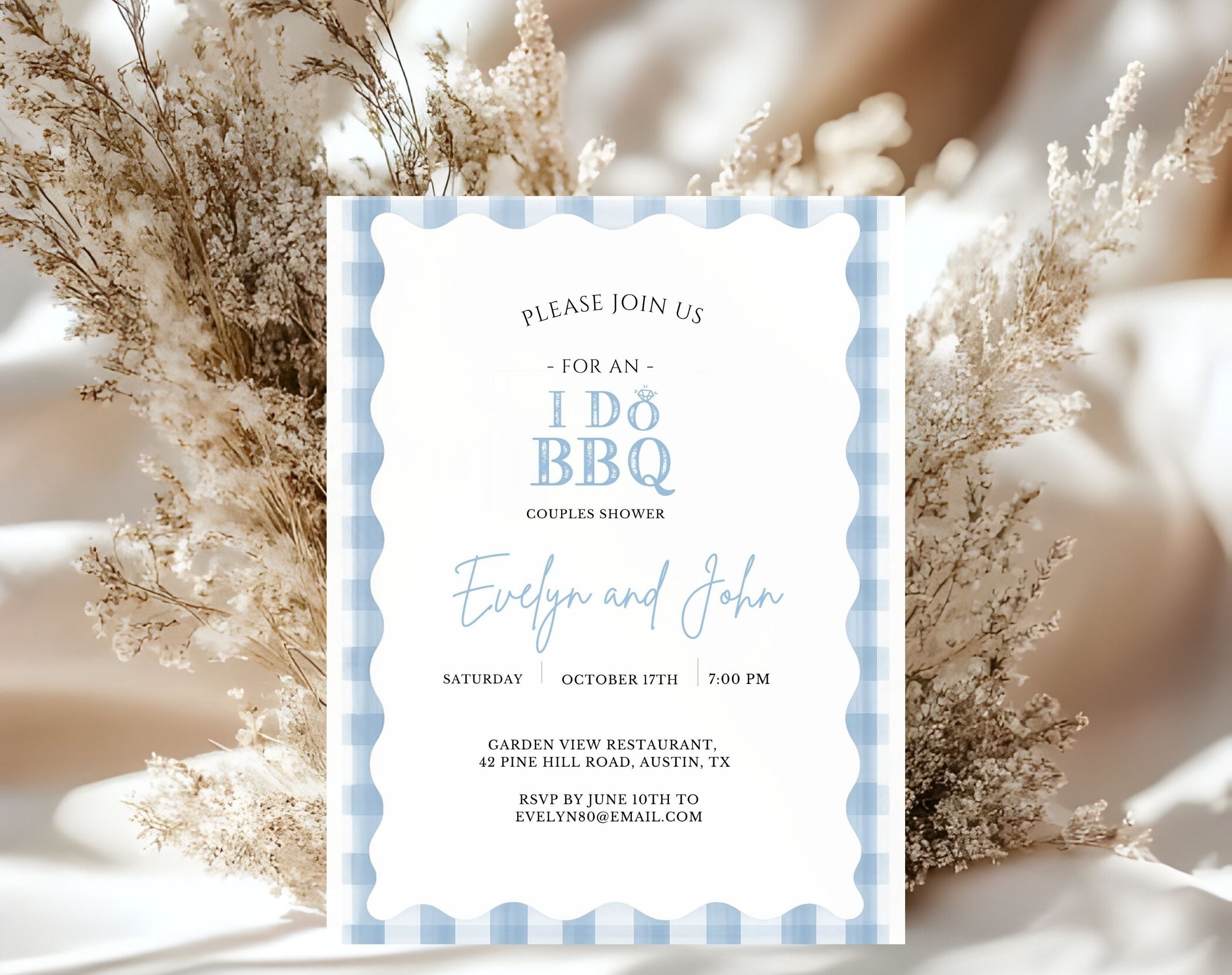 Blue and White I Do BBQ Invitation