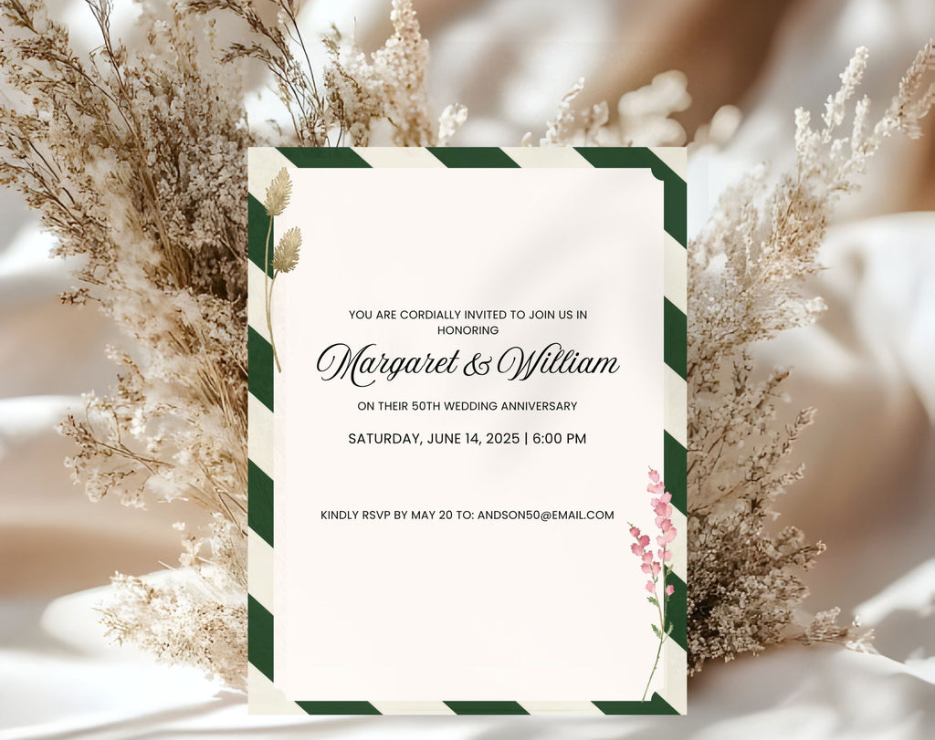 Elegant Green White 50th Anniversary Invitation