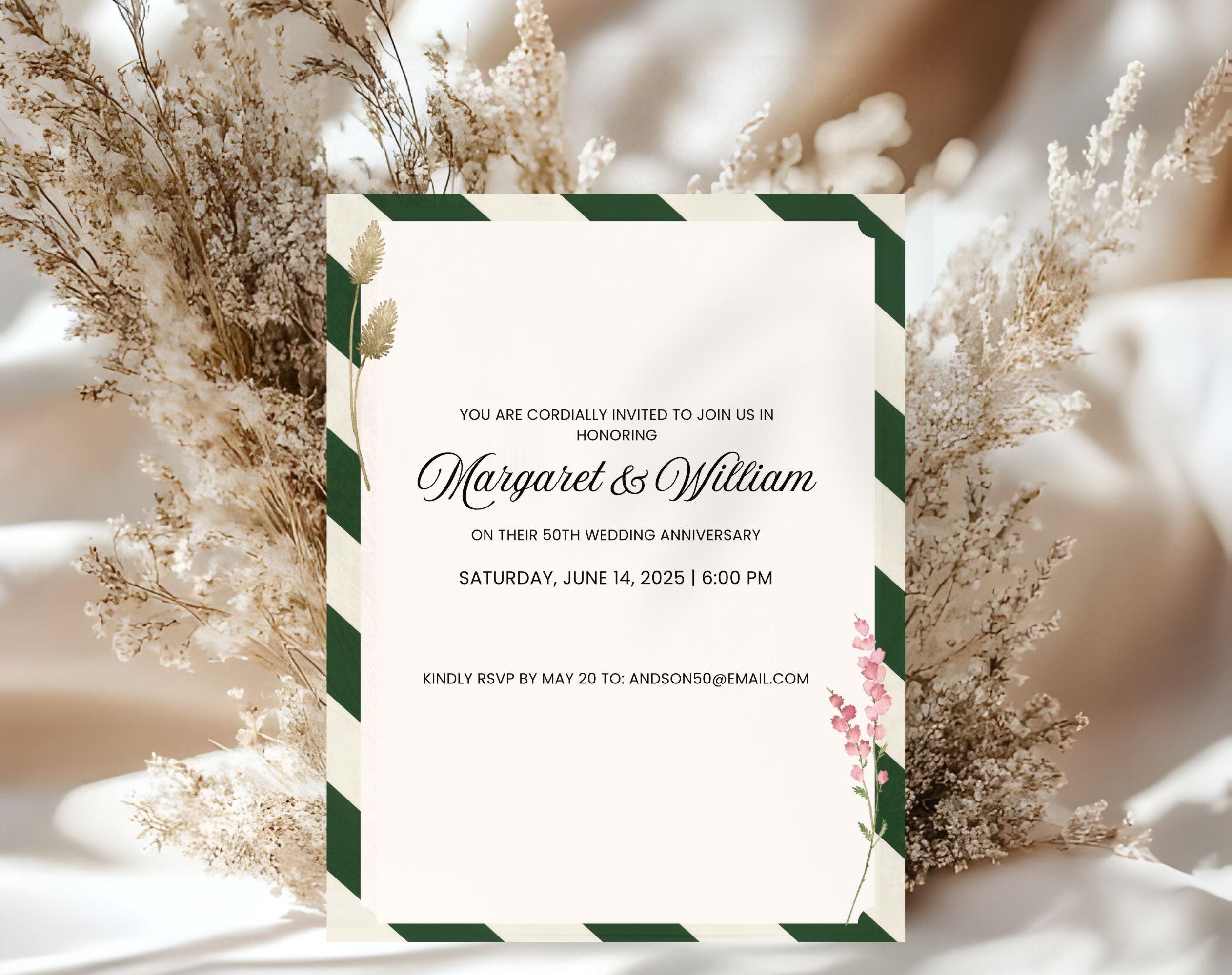 Elegant Green White 50th Anniversary Invitation