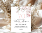 White Elegant Pink Cherry Blossom 70th Birthday Invitation