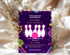 Purple Neon Bowling 8th Birthday Invitation
