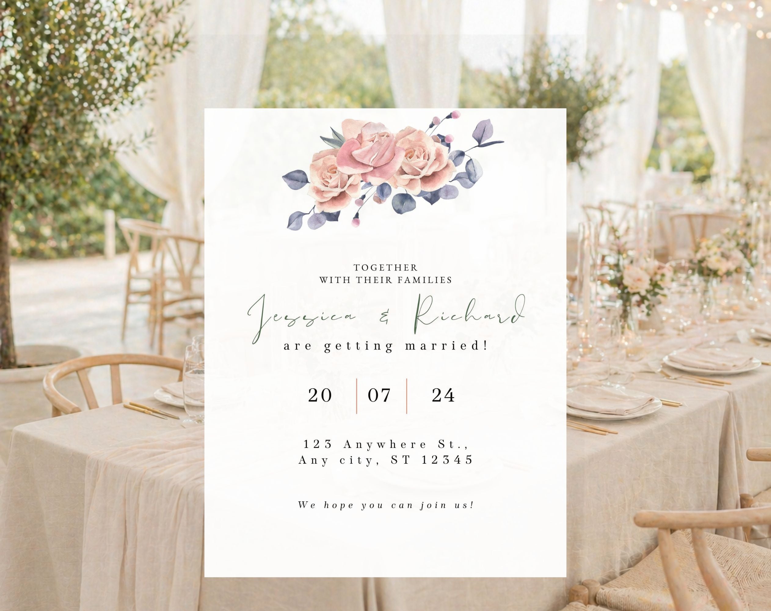 Blush Pink Floral Wedding Invitation