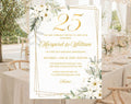 White Gold Floral 25th Wedding Anniversary Invitation