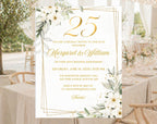 White Gold Floral 25th Wedding Anniversary Invitation