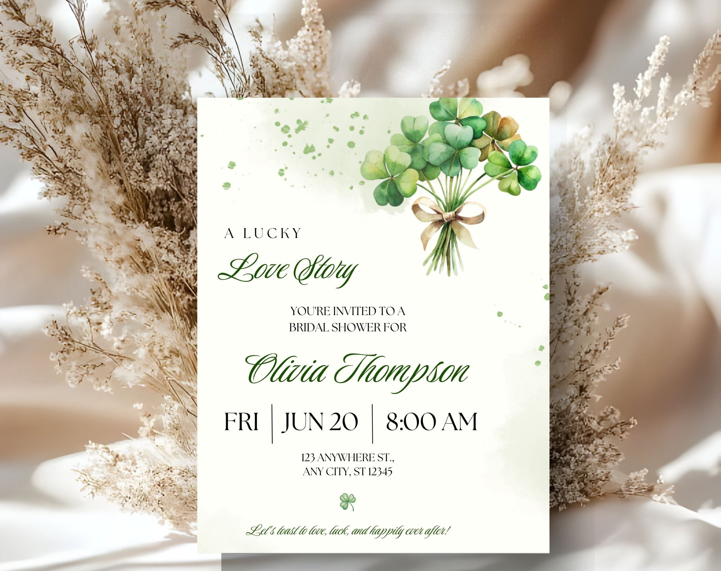 Green Clover Bridal Shower Invitation Template