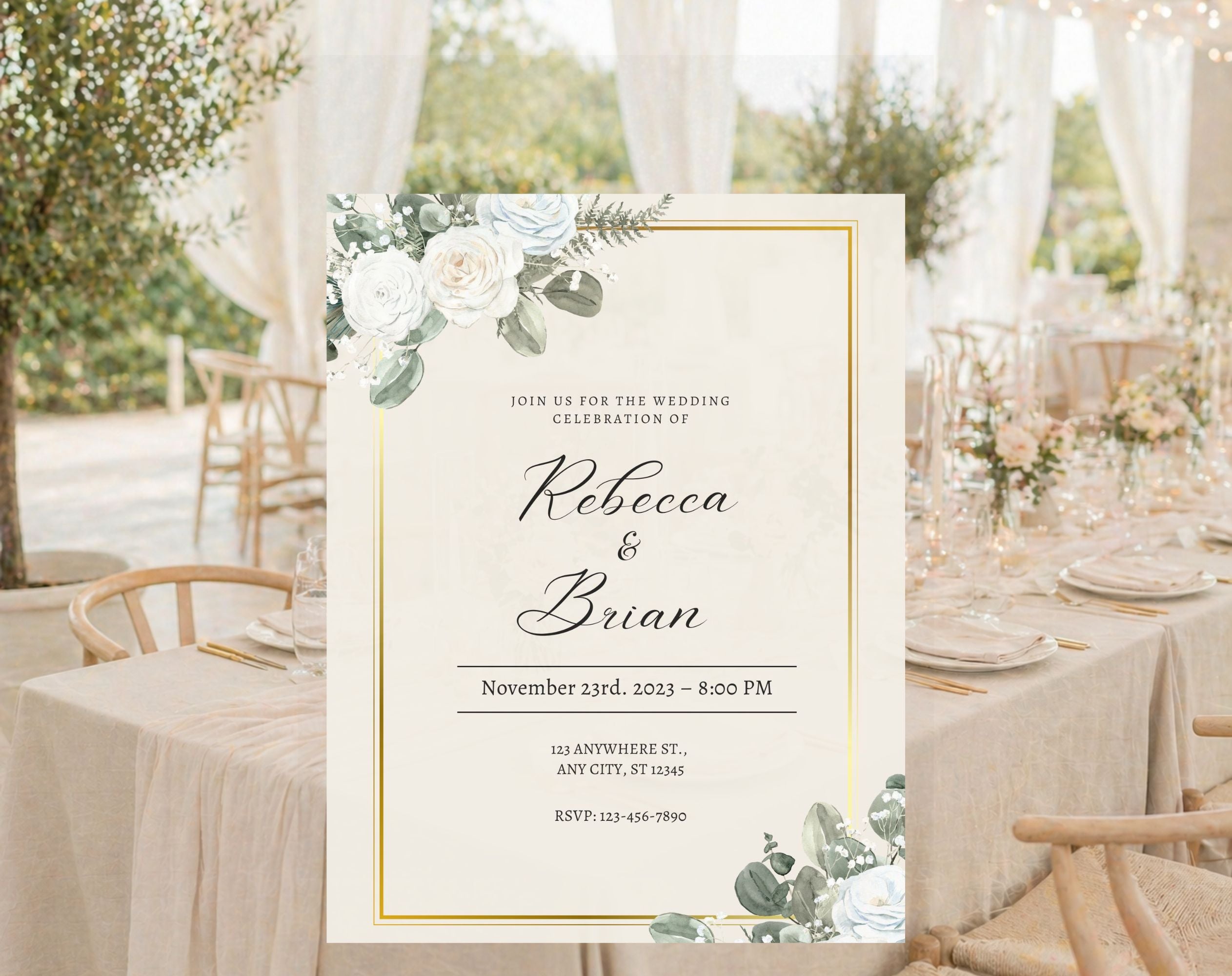 Elegant Green Floral Wedding Invitation