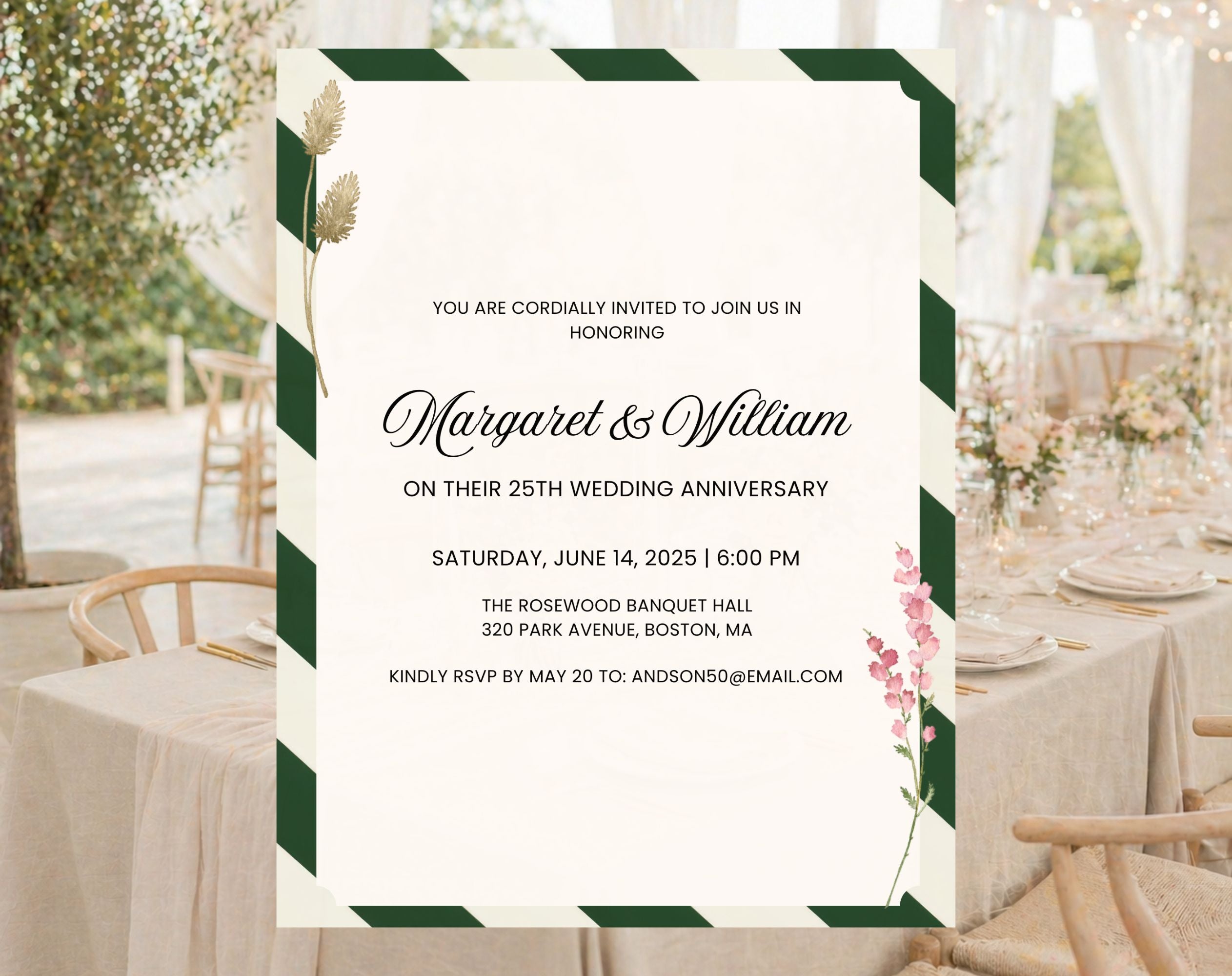 Elegant Green White 25th Anniversary Invitation