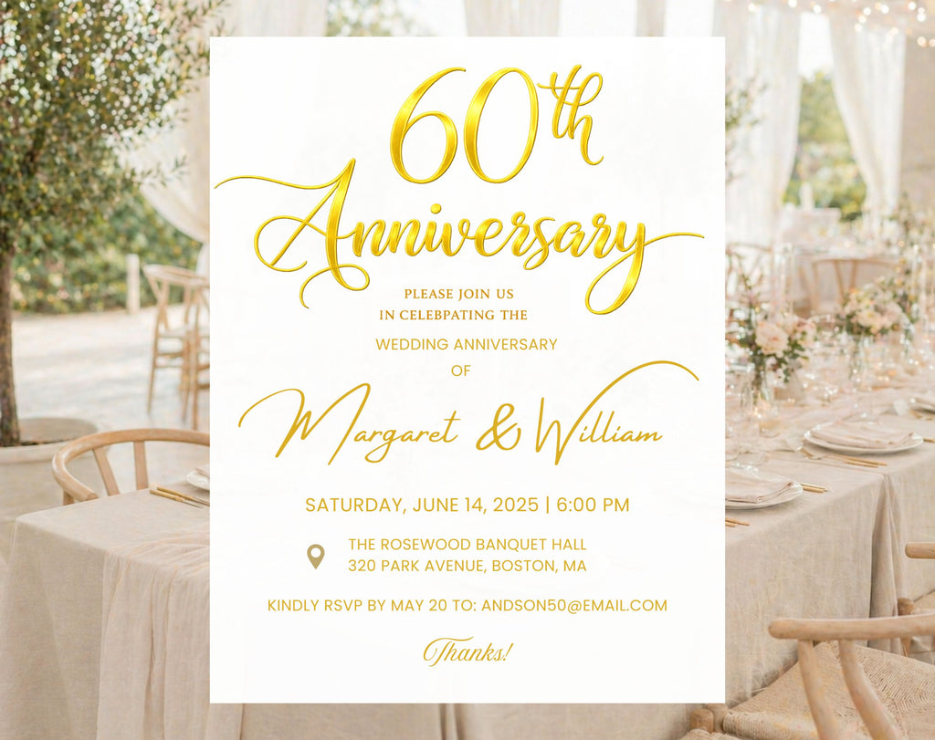 Golden 60th  Wedding Anniversary Invite White Gold