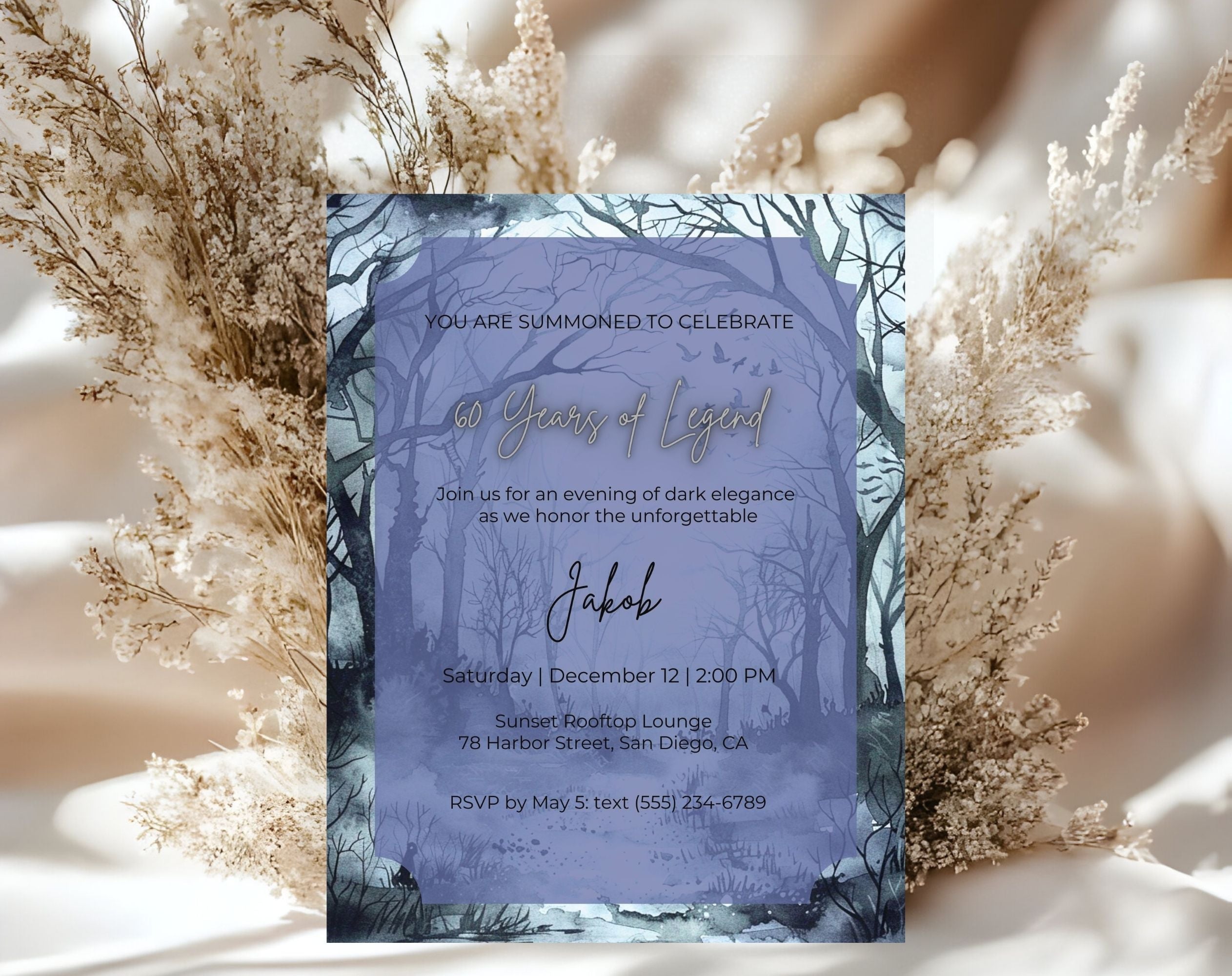 Blue Gothic 60th Birthday Invitation