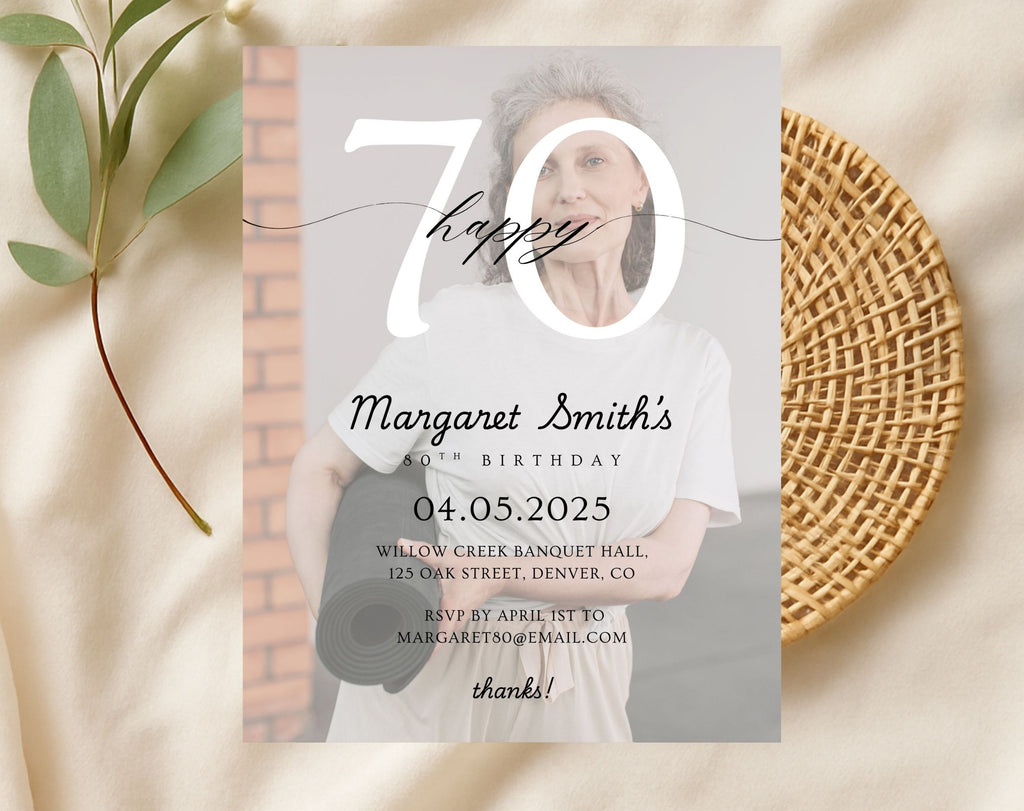Photo Beige Minimalist 70th Birthday Invitation