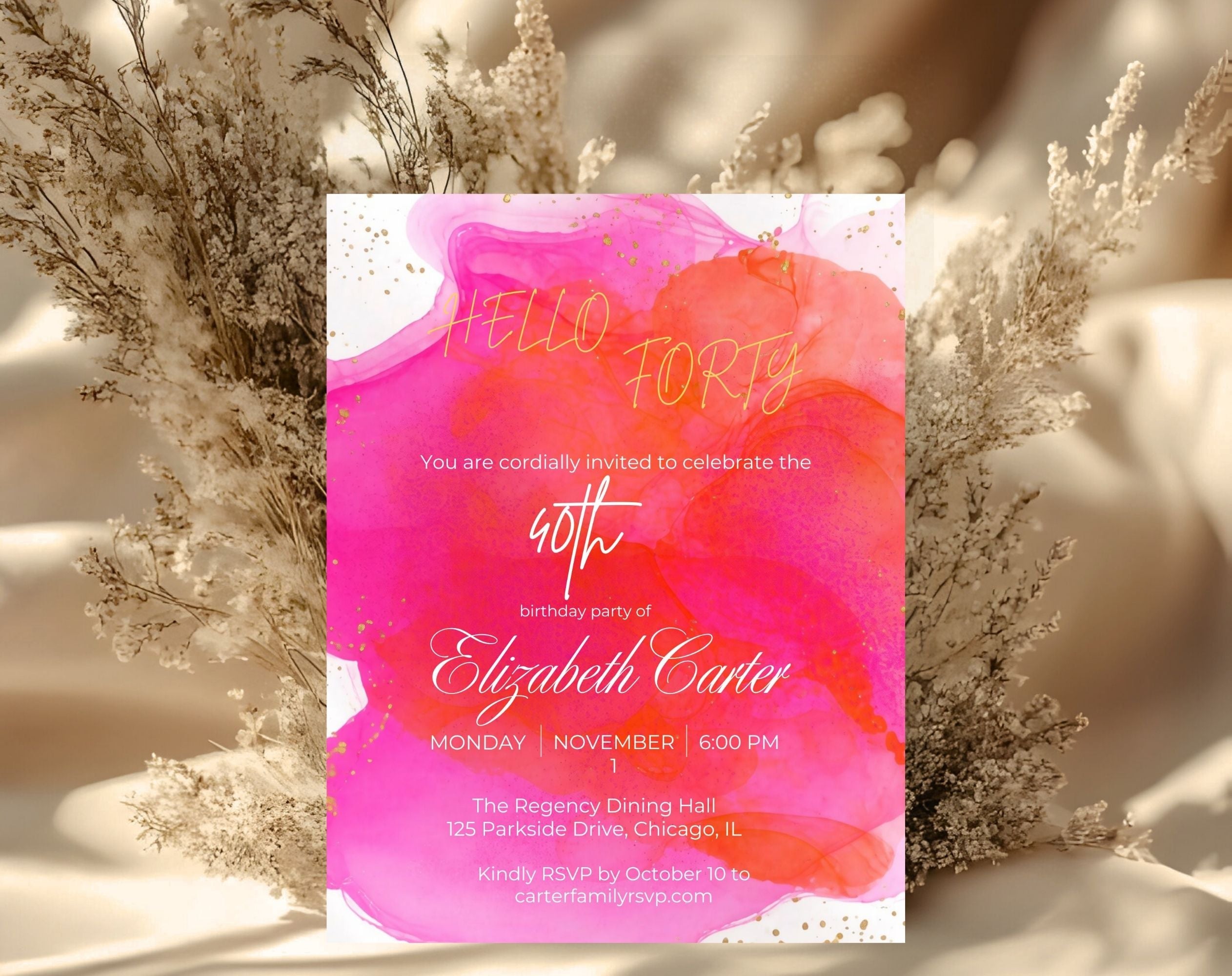 Pink 40th Birthday Invitation