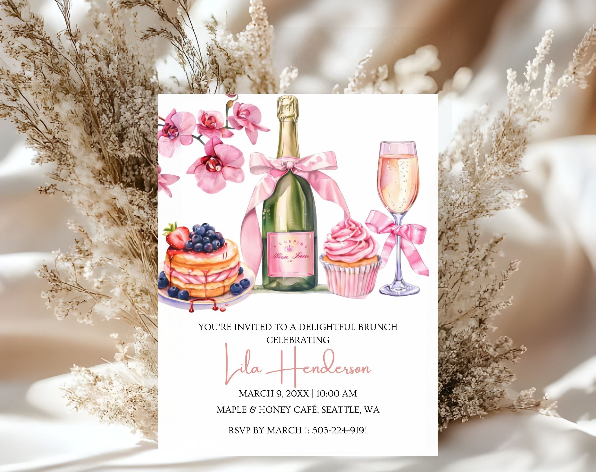 Pink and Gold Birthday Brunch Invitation