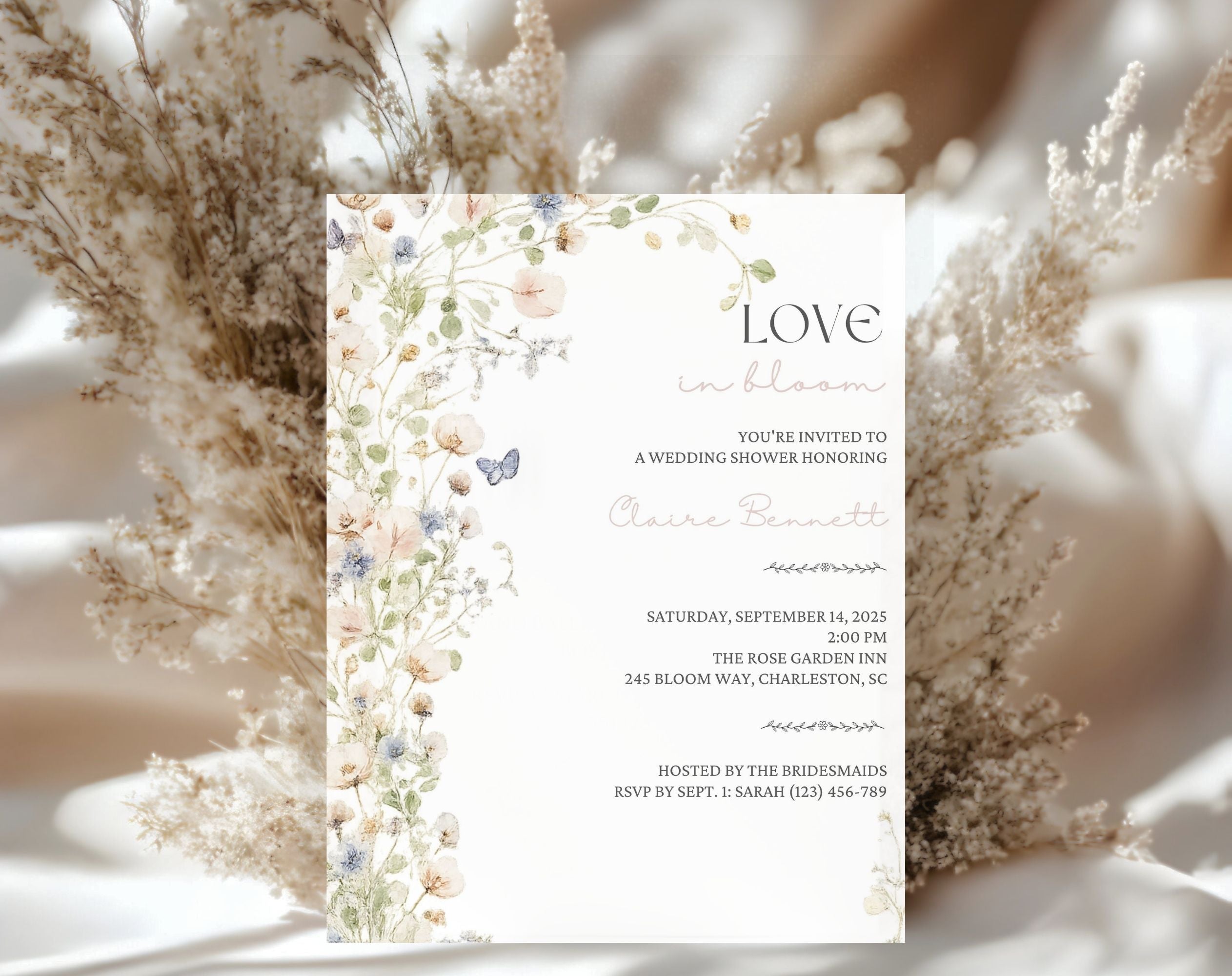 Neutral Floral  Love in Bloom Bridal Shower Invitation