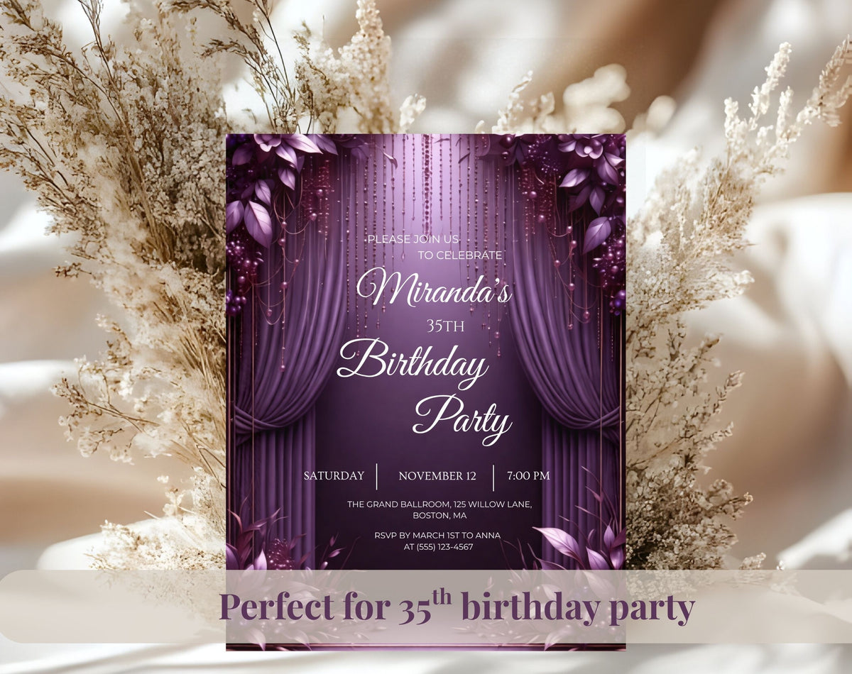 Luxury Purple 35th Birthday Invitation