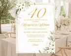 White Gold Floral 40th Wedding Anniversary Invitation