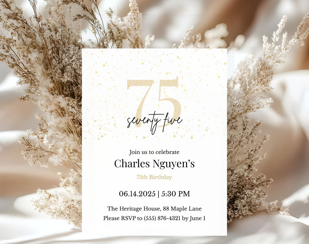Elegant Gold 75th Birthday Invitation