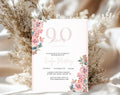 Blush Pink Floral 90th Birthday Invitation