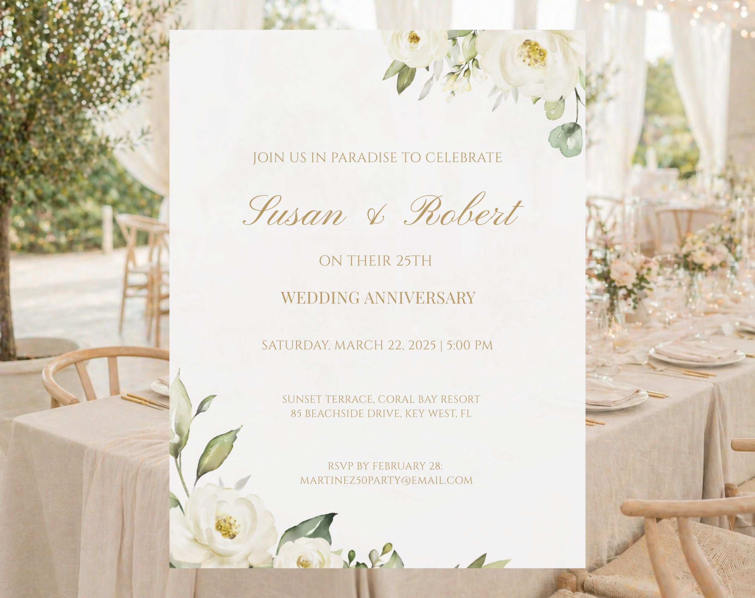 White Gold Floral 25th Wedding Anniversary