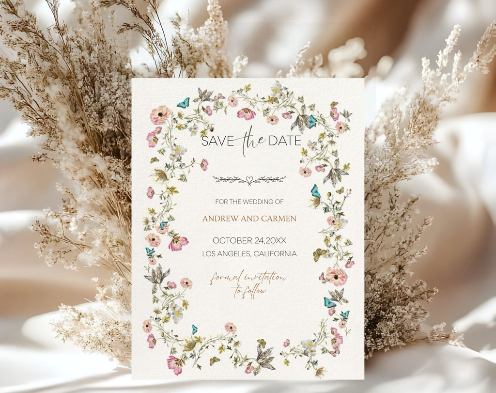 Beige Floral save the date Wedding Invitation