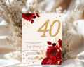 Elegant red rose golden 40th Birthday Invitation