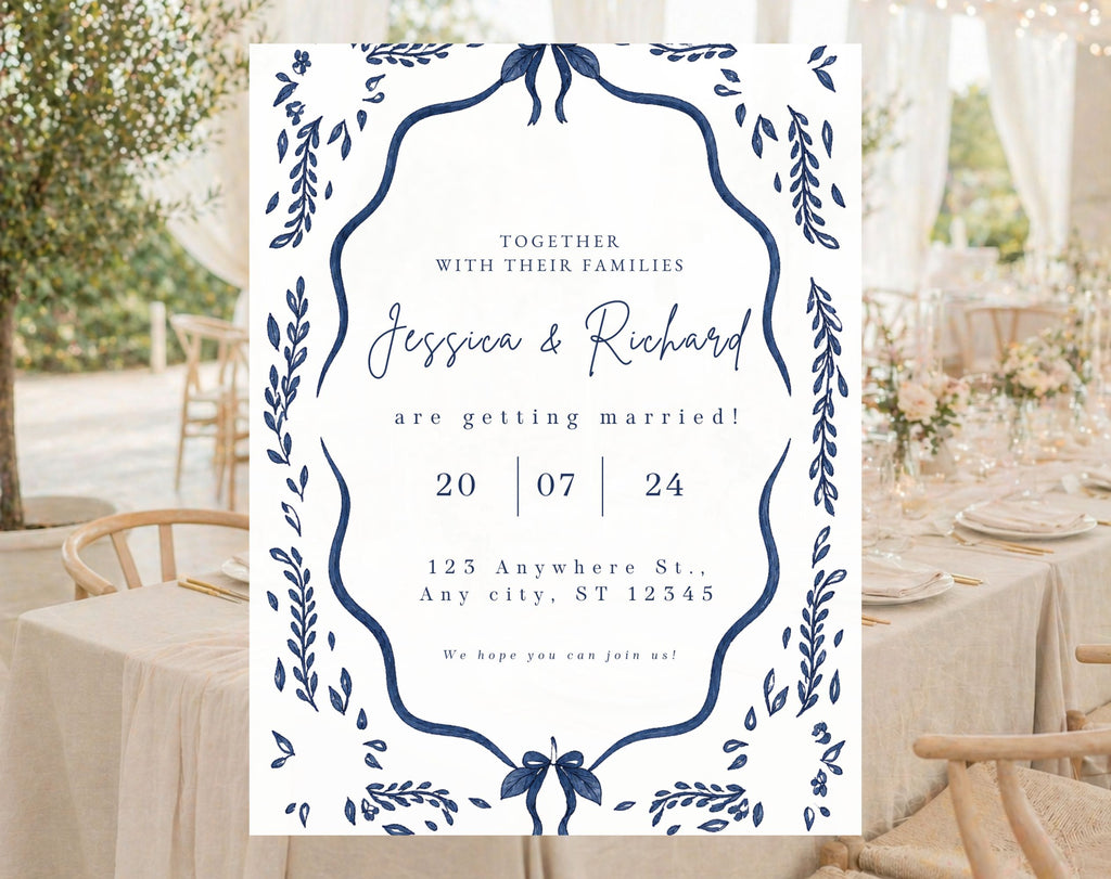 Blue Mediterranean Wedding Invitation