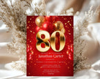 Red Gold 80th Birthday Invitation